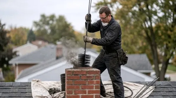 Chimney sweep on a Columbus, Ohio roof