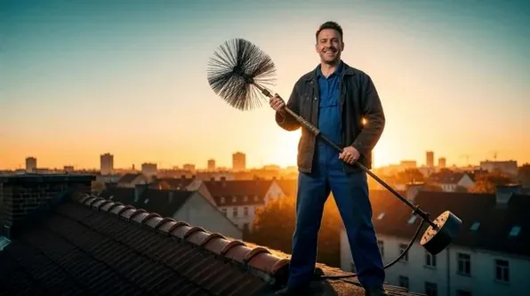Chimney technician on a Bexley rooftop in the evening
